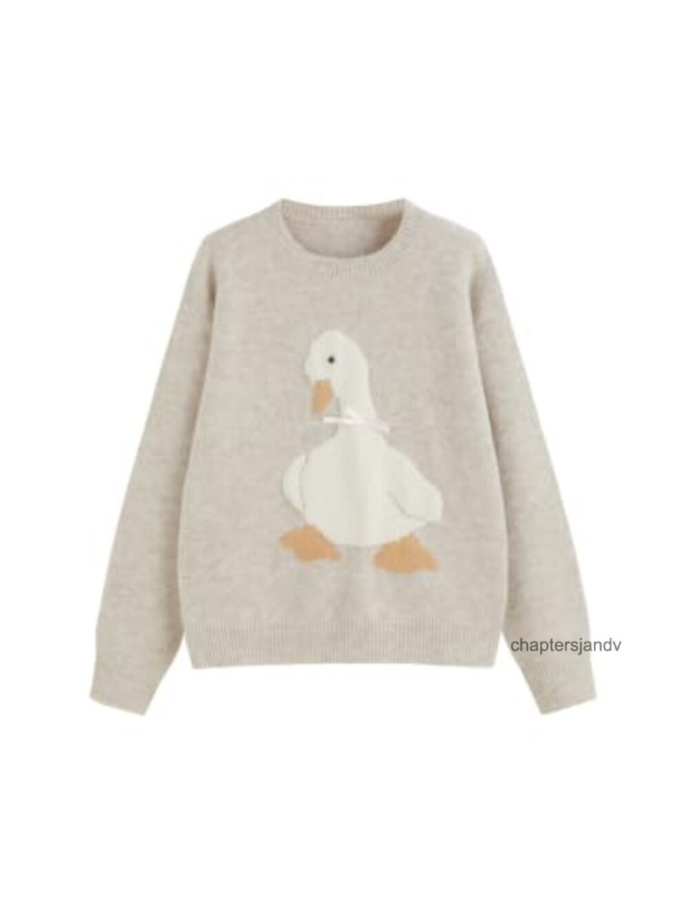 Oversized Duck Pattern Long Sleeve Sweater Pullover Crew Neck Wool Blend